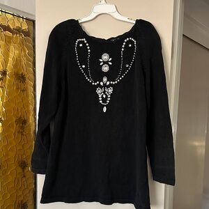 Black Long Sleeve Top with Embellishments